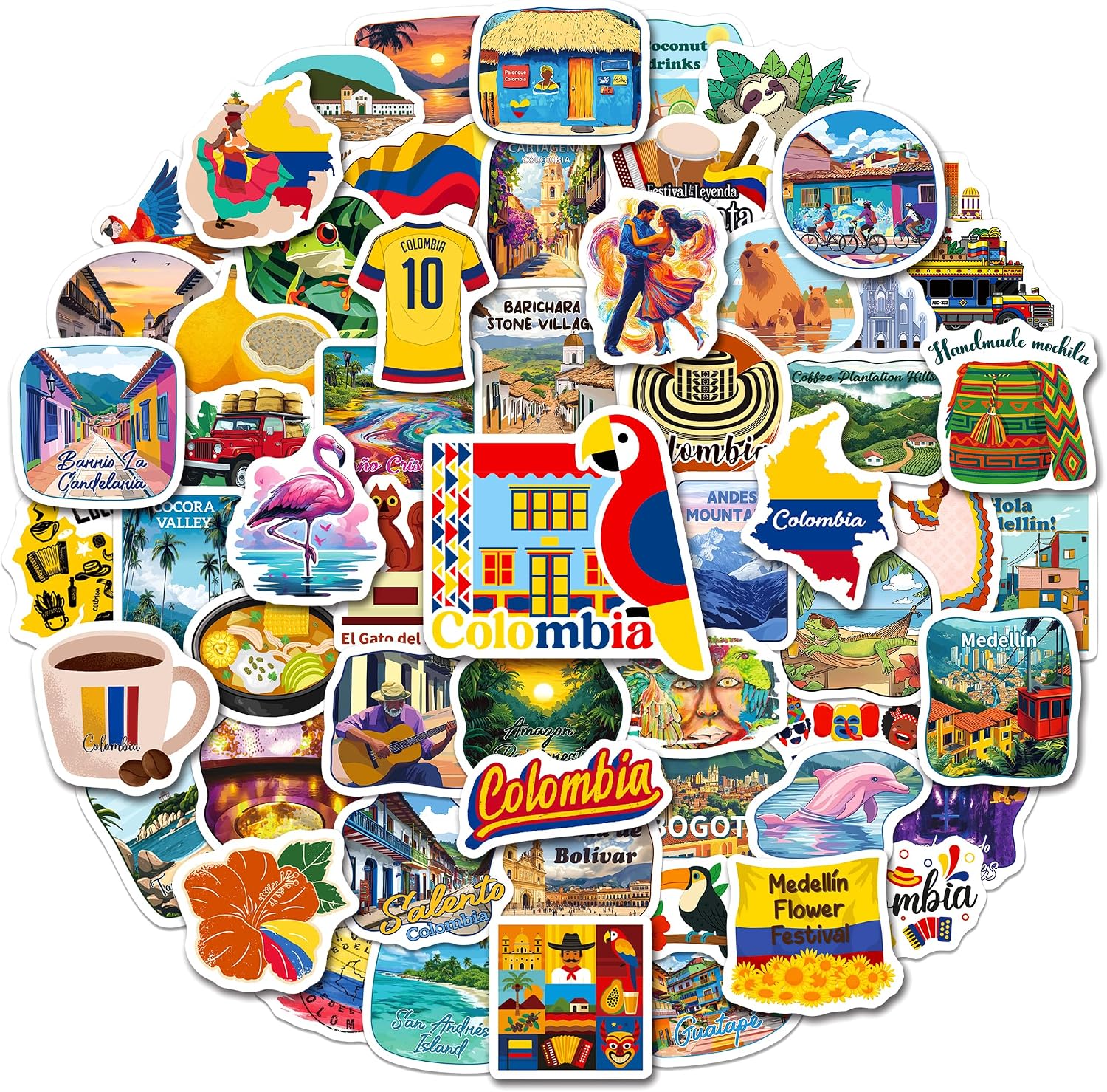 200 PCS Colombia Travel Souvenirs Stickers Bulk