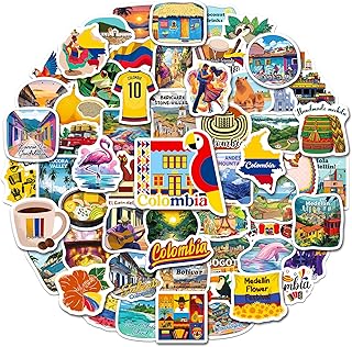 YTSQLER 200 PCS Colombia Stickers, Colombia Travel Souvenirs Stickers for Scrapbooking Laptop Water Bottle Luggage, Waterproof Vinyl Vacation Decals for Women Men