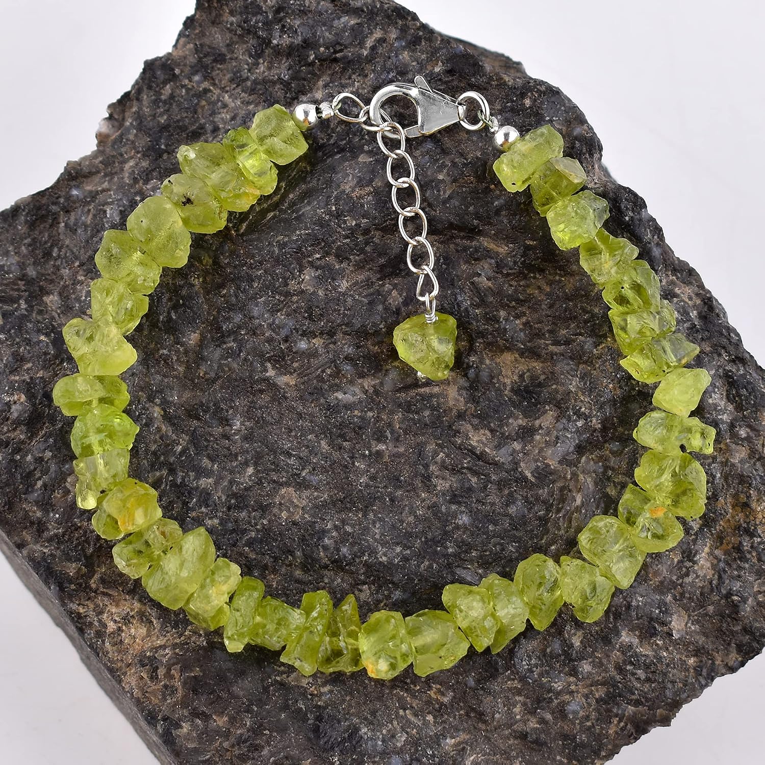 InfinityGemsArt Raw Peridot Stone Bracelets Christmas Gifts For Women 925 Sterling Silver Chain 8 inch Handmade Rough Jewelry Natural Gemstone, Green Crystal, August Birthstone Chakra Stones