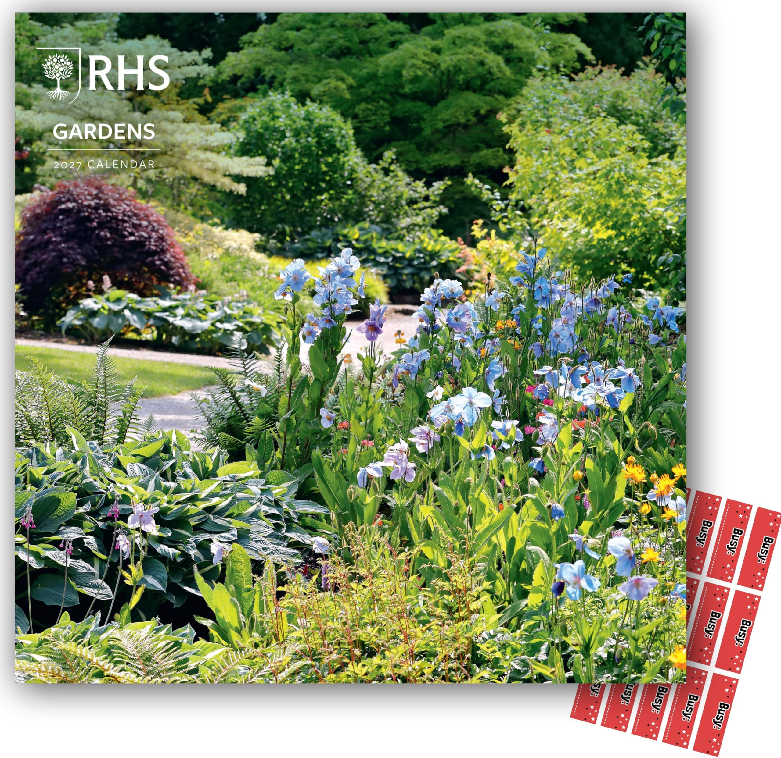Royal Horticultural Society Gardens Calendar 2027 RHS Square Flowers Nature Wall Calendar with Free Organising Stickers (Plastic Free)