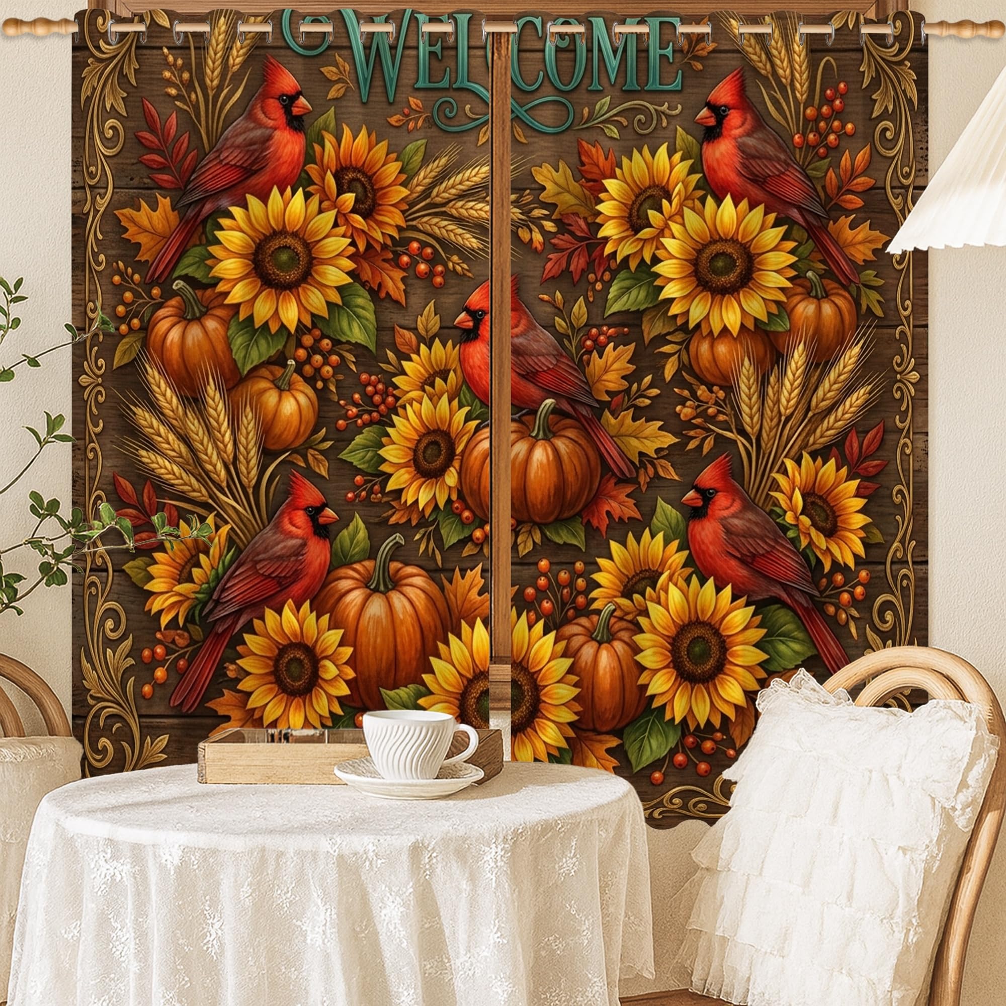 Rideaux occultants jaune automne 132x137 cm motif tournesol