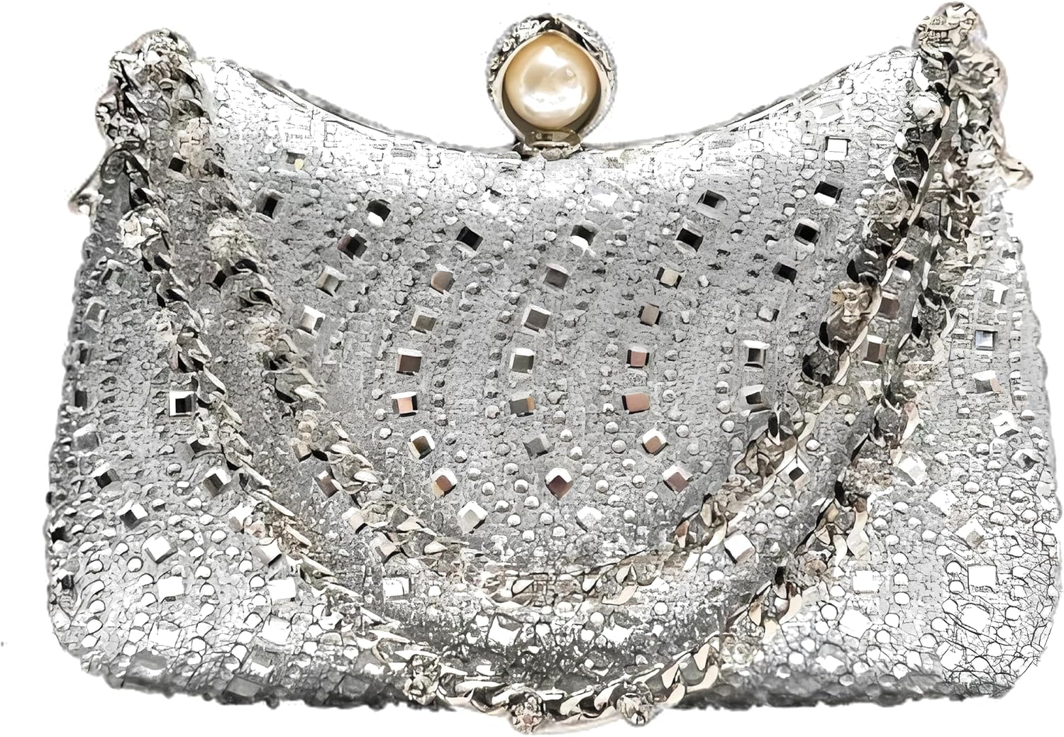 Women's Clutch Crystal Rhinestone Purse With Chain Pearl Clasp Evening Wedding Diamond Handbag