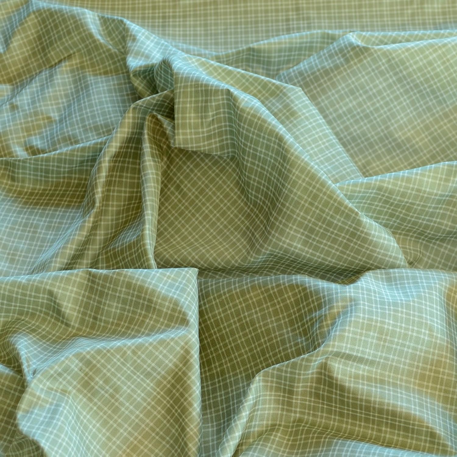Mint Green & White Tissue Taffeta Checks, 100% Silk Fabric, by The Yard, 44" Wide