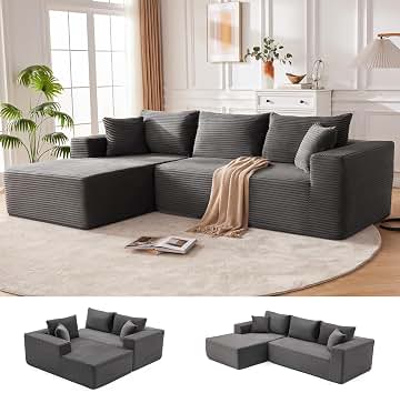 110” Cloud Sectional Couch, Boneless Sofa for Living Room...