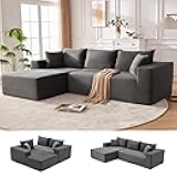110” Cloud Sectional Couch, Boneless Sofa for Living Room, Modular Sectional Sofa with Deep Seat, Comfy Fluffy Couch with L-Shaped Chaise, No Assembly Required (Left-Facing Chaise, Dark Grey)