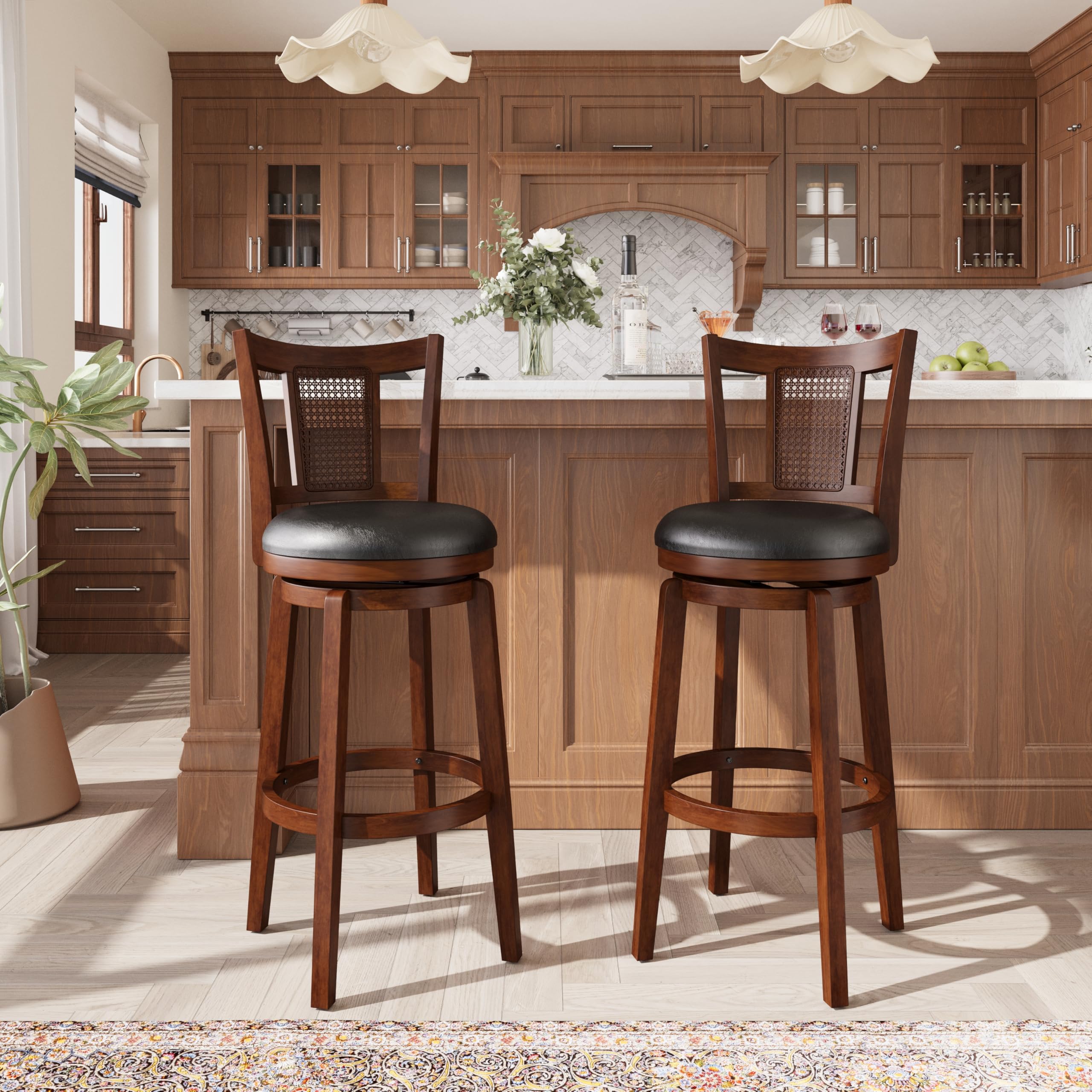 ALPHA HOME Bar Stools Set of 2, Swivel Counter Height Barstools with Back