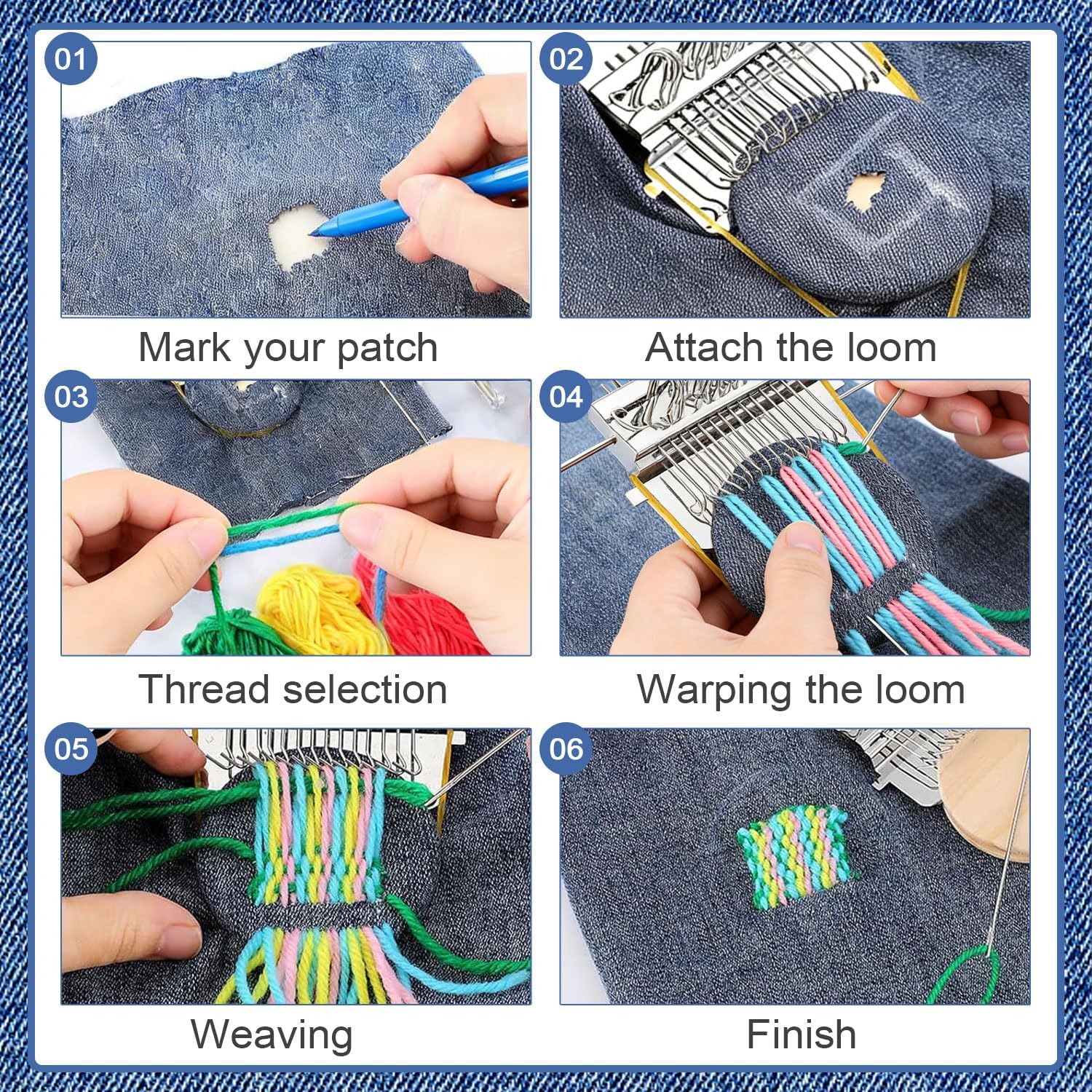Mini Darning, Knit Patch Kit for Beginners, Wooden Weaving Tool with Stainless Steel Needles, Portable Darning Looms Kit for Quickly Mending eans Clothes Tapestries Carpets Scarves (14 Hooks)