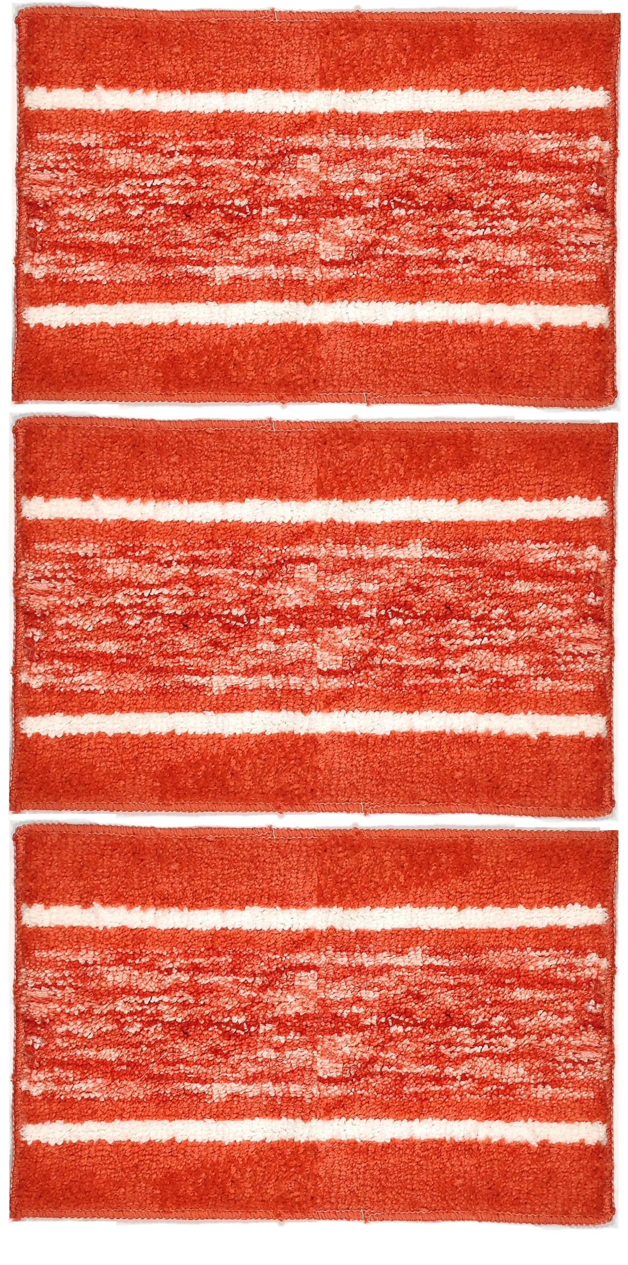 Urban Utopia Lining Print Premium Microfiber Home Decor Doormats Pack of 3 (Orange)