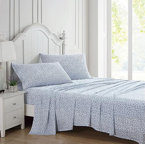 Miniatura 2 de Laura Ashley Home Juego de ropa de cama tamaño Queen de satén de algodón suave, 4 piezas, elegante, y transpirable para decoración del hogar, índigo