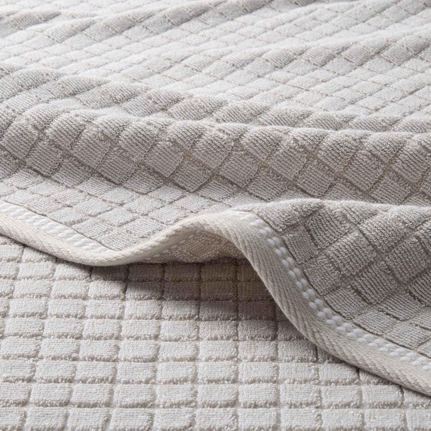 TOWN & COUNTRY EVERYDAY 6-Piece Textured Windowpane Set, 2-Bath Towels, 2-Hand Towels, 2-Washcloths, 100% Cotton, Plush & Absorbent 550GSM, Beige - Image 3