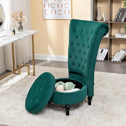 Miniatura 15 de Container Furniture Direct Royal - Silla de acento de terciopelo con respaldo alto para tocador con almacenamiento y tapicería de lujo, diseño retro