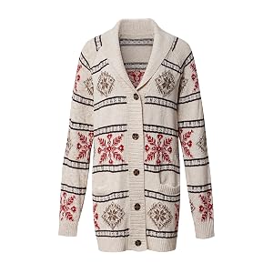 Womens Christmas Snowflake Cardigan - V-Neck Button Front Knit Sweater for Fall Winter