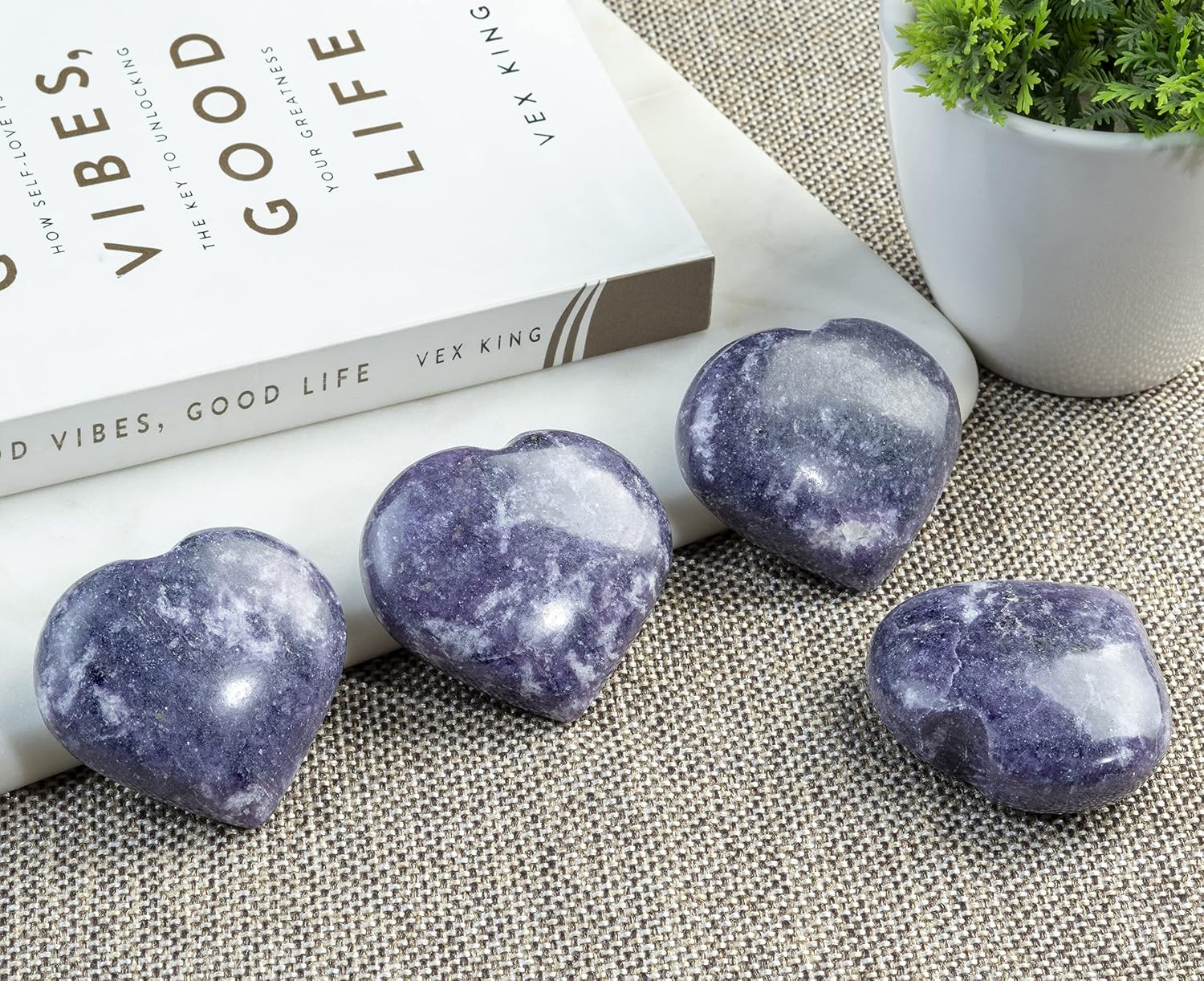 Crocon 50mm Lepidolite Heart stone Big Heart Shape Puff Stones Set 450+ Carats Pocket Crystal Healing Tumble Collection Palm Worry Stone Good Luck Charm Meditation Gift Craft Home Decor - Image 5