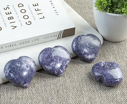 Miniatura 6 de Crocon Juego de piedras de hojaldre con forma de corazón de lepidolita de 1.969 in, 450 quilates, bolsillo de cristal curativo, colección de piedras