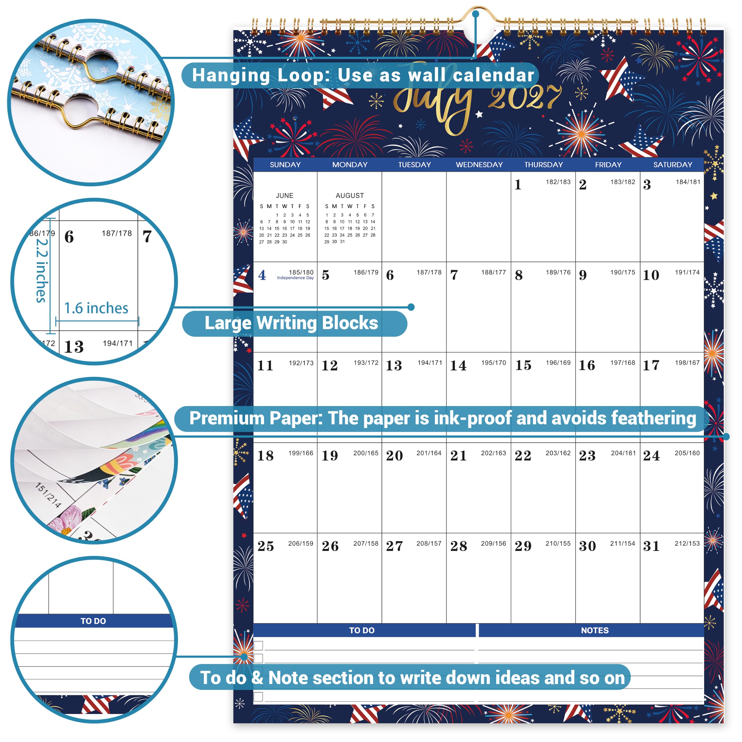 Wandkalender 2025 - Jan. 2025 - Dez. 2025, Kalender 2025 mit dickem Papier, 38,1 x 29,2 cm, perfekter Wandkalender zum Organisieren - 12 verschiedene Themen