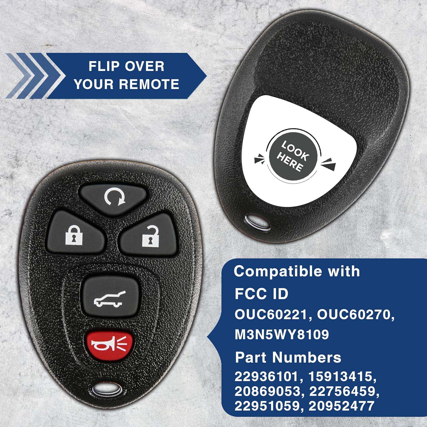 2X KeylessOption Key Fob Replacement for 2007 2008 2009 2010 2011 2012 2013 2014 2015 2016 2017 Buick Cadillac Chevrolet Chevy GMC Saturn Remote, 5-Button 15913415, Locksmith Required 2011+