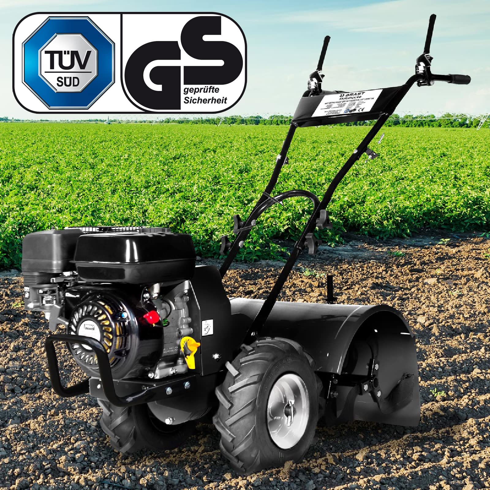 BRAST Motorhacke Gartenfräse Benzin | 1,9kW(2,6PS)-5,15kW(7PS) | 25-85cm Arbeitsbreite | 6 Modelle | Stahlrahmen Transportrad & kabellos | für kleine bis sehr große Grundstücke | BRB-AF 7500 B&S