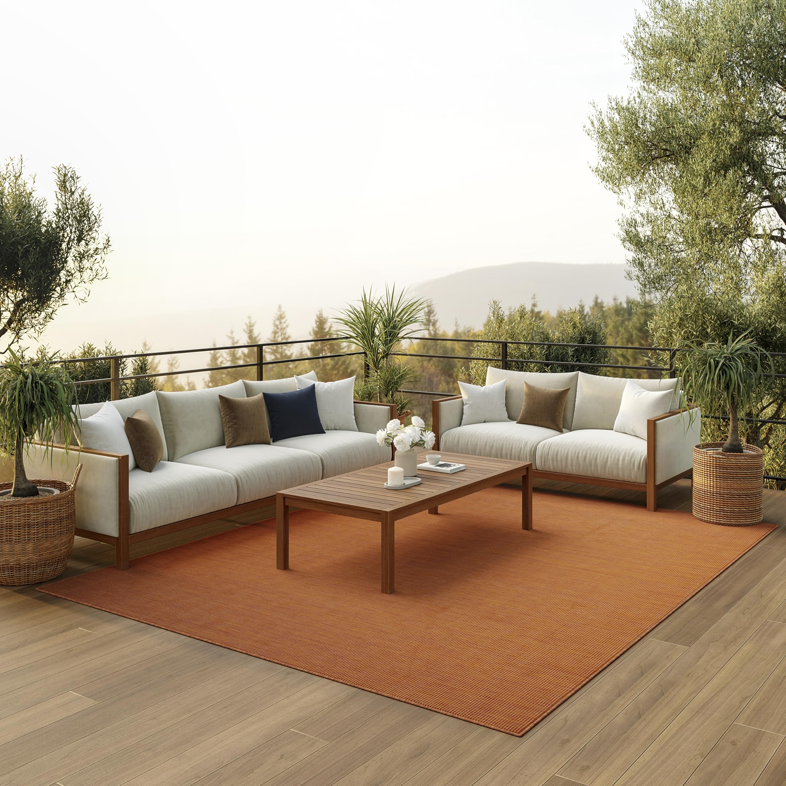 Nourison Positano Indoor-Outdoor Terracotta 8' x 10' Area Rug, Easy Cleaning, Non Shedding, Bed Room, Living Room, Dining Room, Backyard, Deck, Patio (8x10)