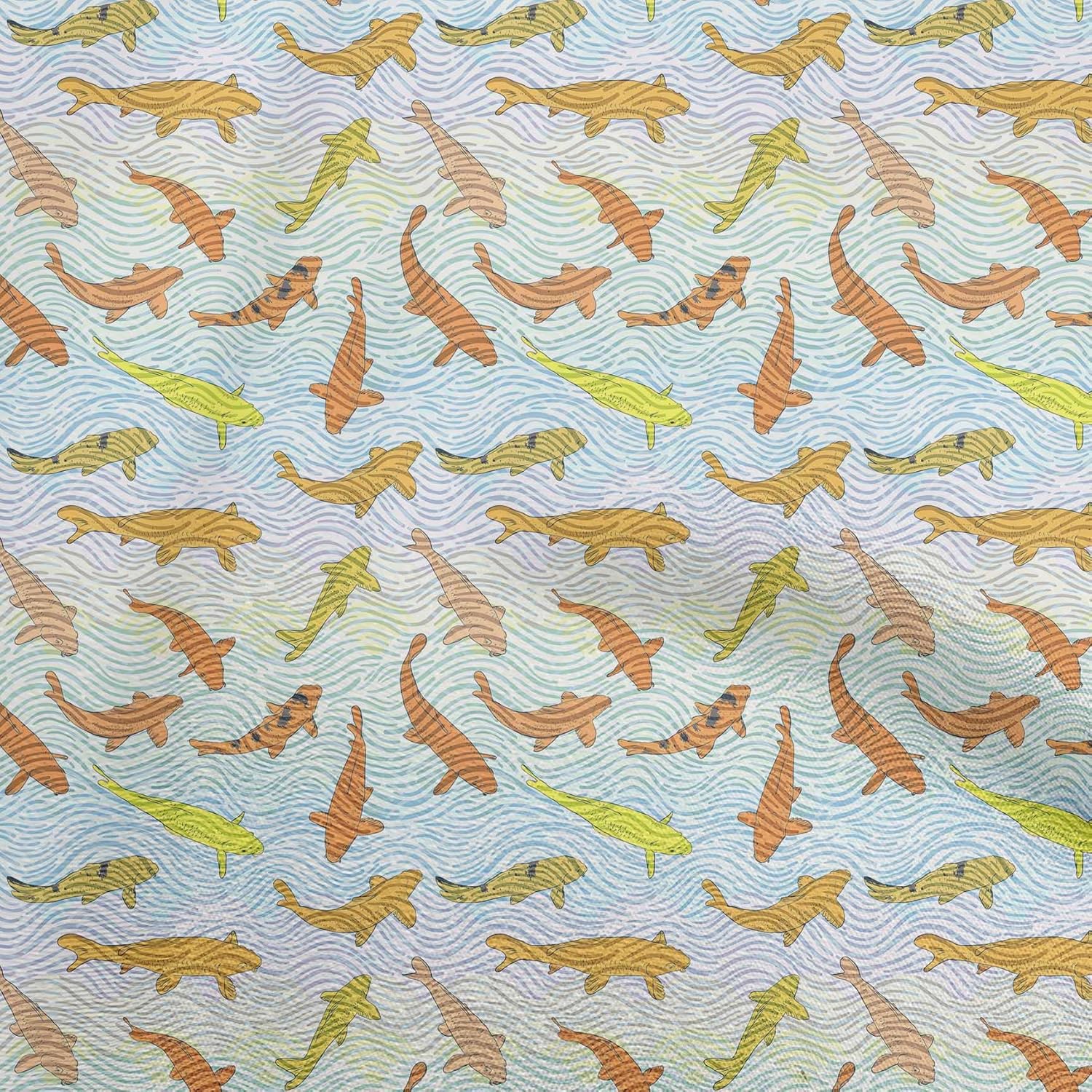 oneOone Polyester Spandex Purple Fabric Asian Japanese Koi Fish with Wave Quilting Supplies Print Sewing Fabric by The Yard 56 Inch Wide