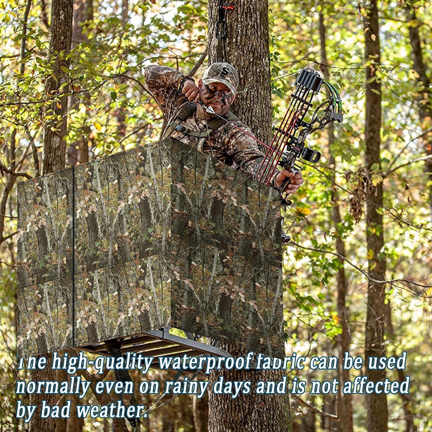 Hunting Tree Stand Blinds for Deer Hunting Universal Camo Tree Ladder Stand Blind Kit with Zipper and 2 Pockets Tree Stand Cover for Hunting Deer, Elk, Hunting Blind & Accessories