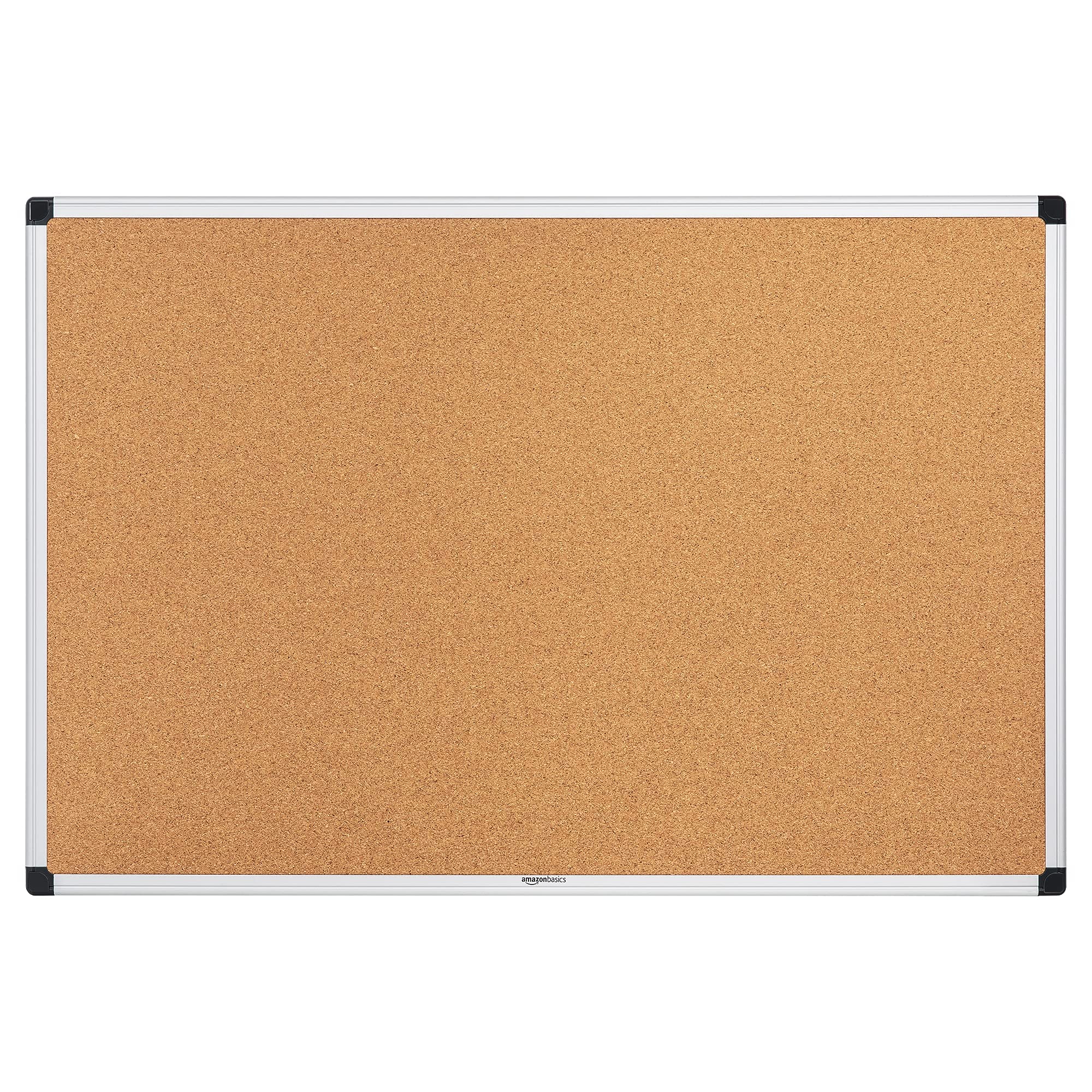 Amazon Basics Rectangular Tablón de anuncios, de corcho, con marco de aluminio, 90 x 60 cm, Plateado