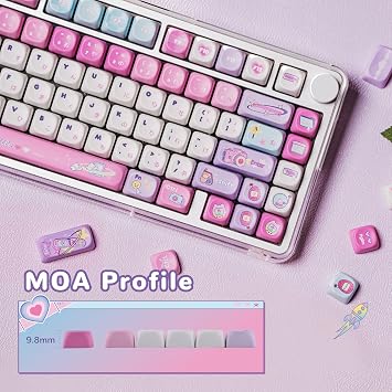 KiiBoom X Elyxirine Digital Dreams: Pastel Y2K Keycap Set, 144 Keys PBT Keycaps for Mechanical Keyboard, Compatible with ANSI/ISO, 60%, 65%, 75%, TKL, Full-Sized Layout (MOA Profile)