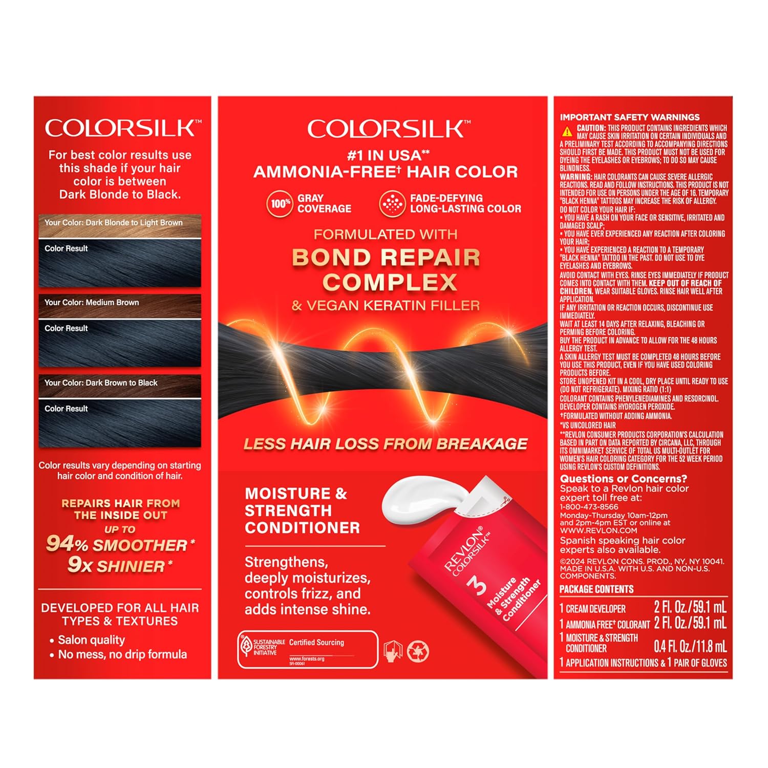 Revlon ColorSilk with Bond Repair Complex, Black Permanent Hair Color, 100% Gray Coverage, Ammonia Free Hair Dye, Vegan Keratin, 12 Natural Blue Black (Pack of 3) - Image 12