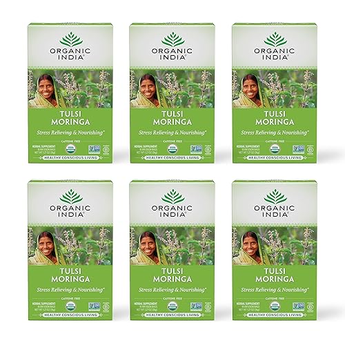 Organic India - Té orgánico de Tulsi, té de hierbas, 18 bolsas de infusión. paquete de 6