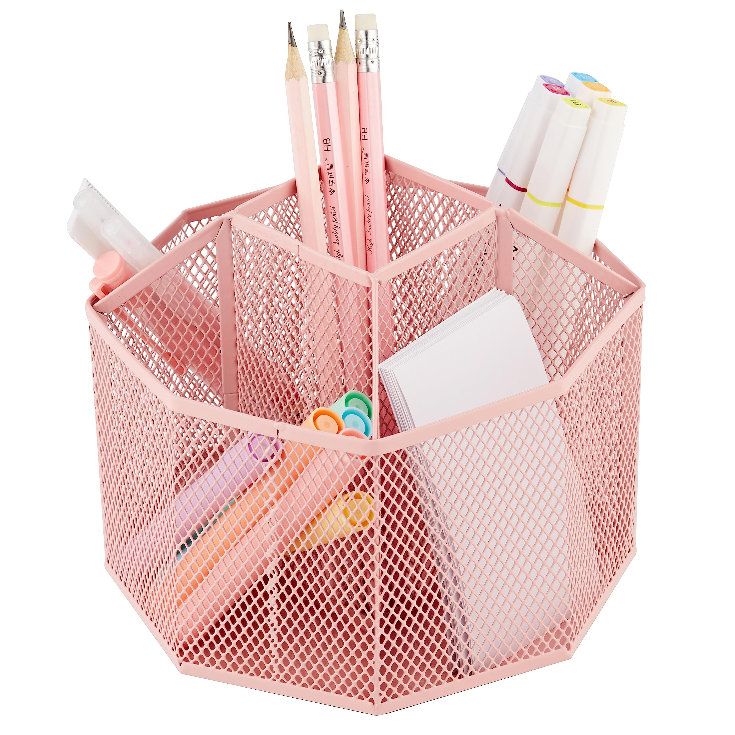 Annova Mesh Desk Organizer Rotate with 5 Compartments Spinning Tidy Candy/Pen Holder Office, Art Supply, Storage, Classroom - Image 3