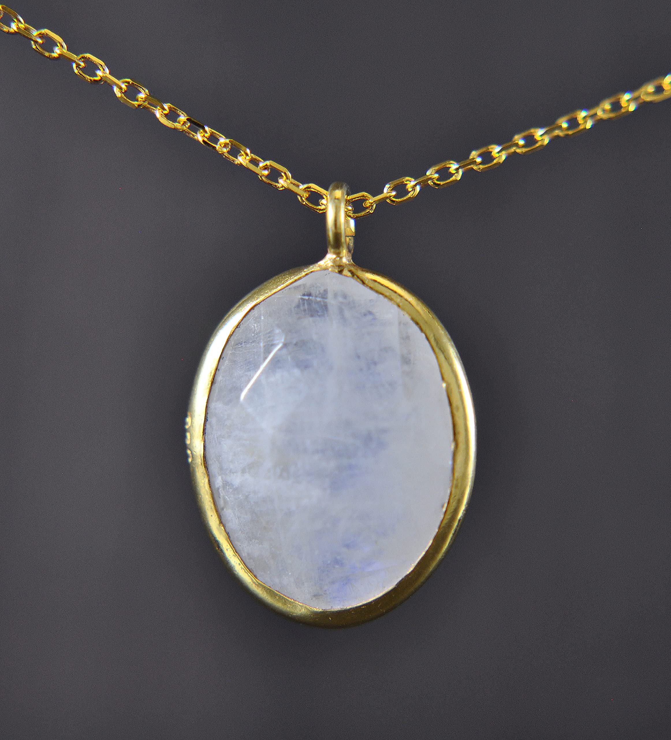 MONDSTEIN - 925 Sterling Silber - Heilstein - Kette - Gold - Weiß - Oval - Halskette mit Anhänger - Damen - Geburtstag - Silberkette - Geschenk für Sie - Schmuck Geschenk - Handmade