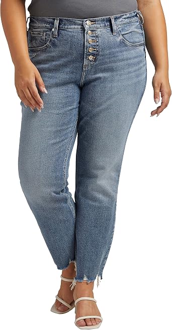 Silver Jeans Co. Womens Plus Size Beau Mid Rise Slim Leg Jeans