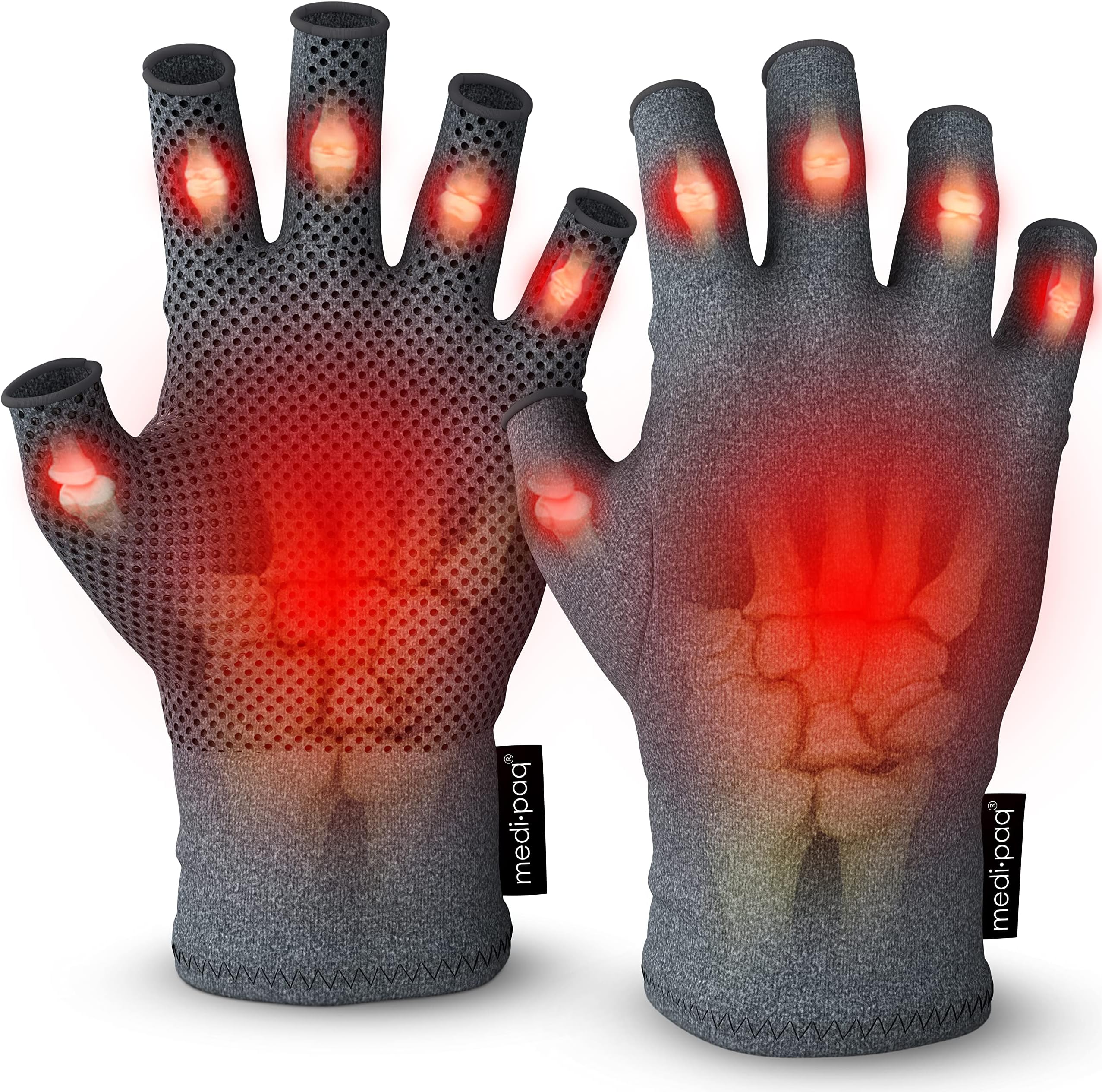 Medipaq Compression Gloves for Arthritis Relief 1 Pair - Large Fingerless Hand Support Gloves with Grip – Pain Relief for Joints, Hands, and Fingers