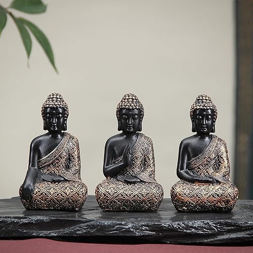 Miniatura 6 de Leekung 3 estatuas de Buda para decoración del hogar, estatua de Buda sonriente para el hogar zen, decoración espiritual Feng Shui Zen Decro para