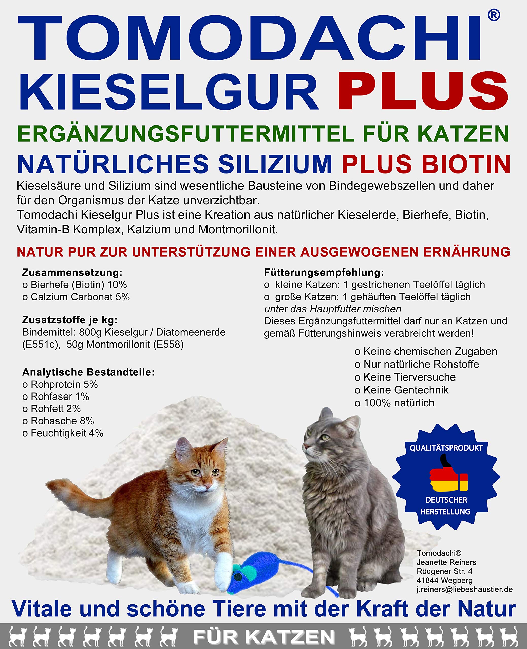 Tomodachi Futterzusatz Katze Kieselerde Plus Biotin natürliche Kieselgur Plus Bierhefe für eine ausgewogene Ernährung reich an natürlichem Silizium, Calzium, Mineralien, Spurenelementen 5 Liter Eimer