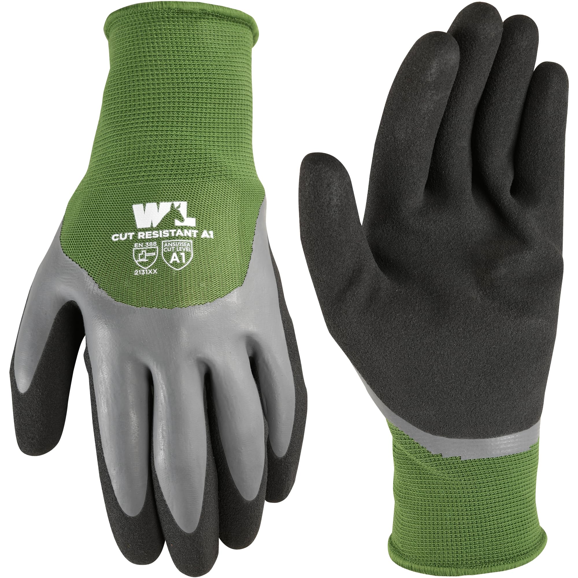 Wells Lamont Guantes de trabajo impermeables para hombre con doble revestimiento de látex, verde/negro, talla M (609M-300)