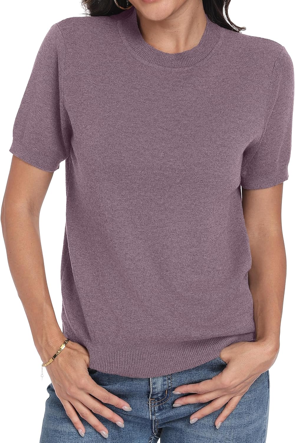 Lepunuo Women's Spring Summer Lightweight Short Sleeve Wool Blend Business Casual Knit Tops Pullover Sweaters - Image 2