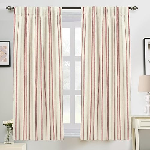 Vista 50 de DriftAway - Cortinas de mezcla de lino estilo granja opacas de 96 pulgadas de largo para dormitorio, cortinas de lino con rayas verticales Gris