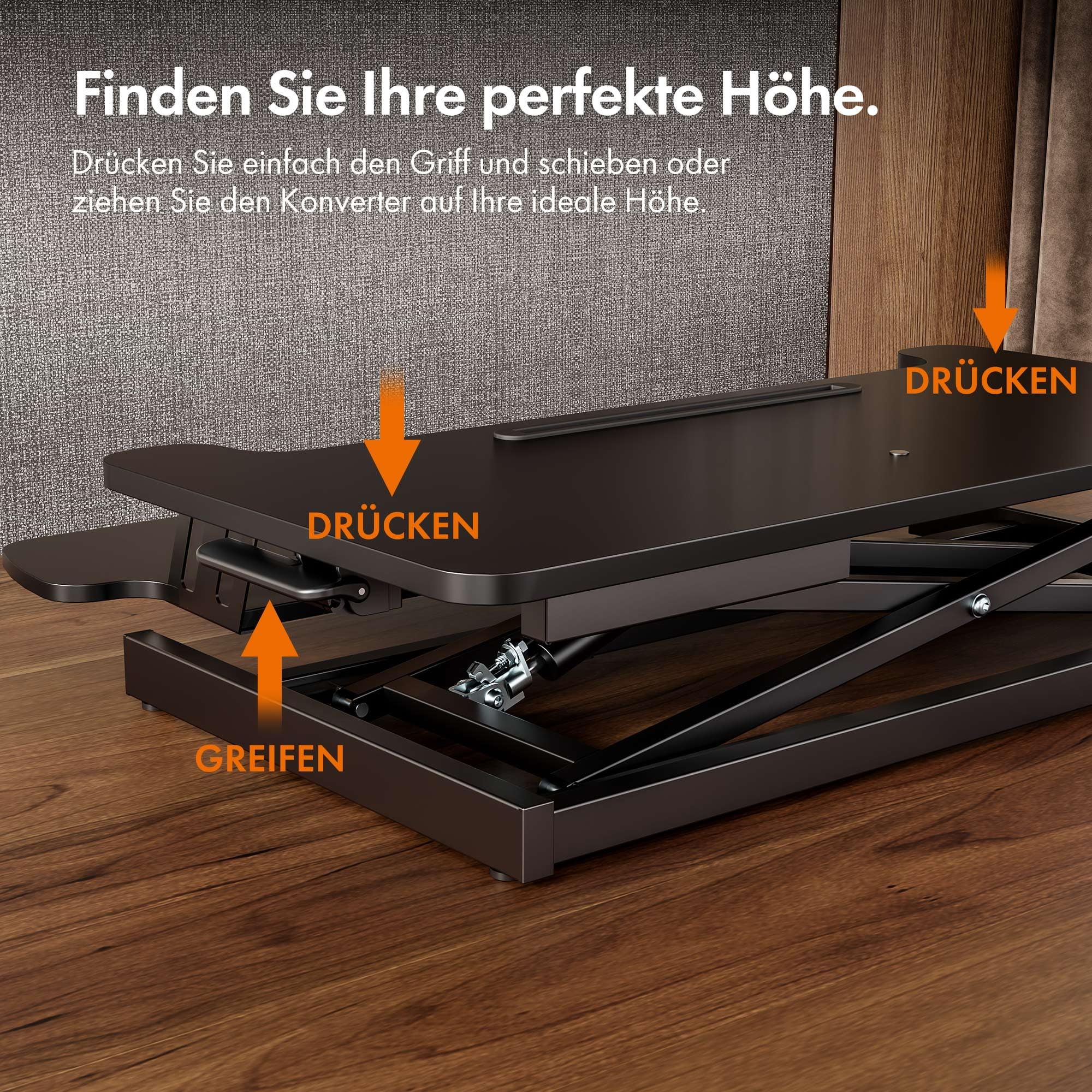 VonHaus Schreibtischaufsatz Höhenverstellbar, Schwarz 80 x 40 cm Steh-Sitz-Arbeitsplatz für Dual-Monitor mit Tabletfach, Stehpult-Konverter mit Zwei Ebenen, Schreibtisch erhöhung mit Tastaturablage