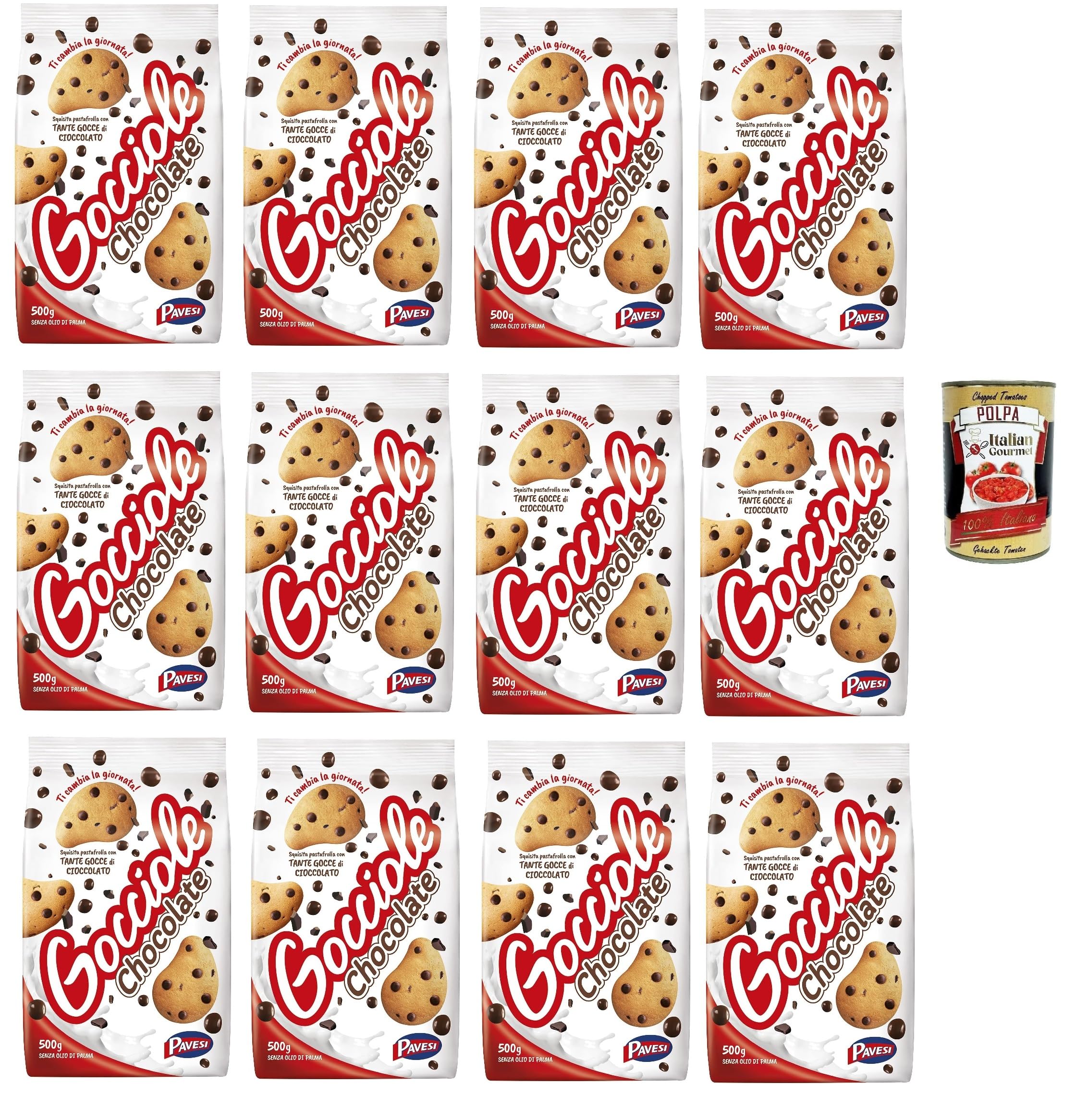 Italian Gourmet Bundle 12x 500g + Italian Gourmet Polpa Gratis – Schokoladen Cookies mit Schokostücken – Italienische Chocolate Cookies XXL Familienpackung – Keks Vorratspaket für Snack, Frühstück