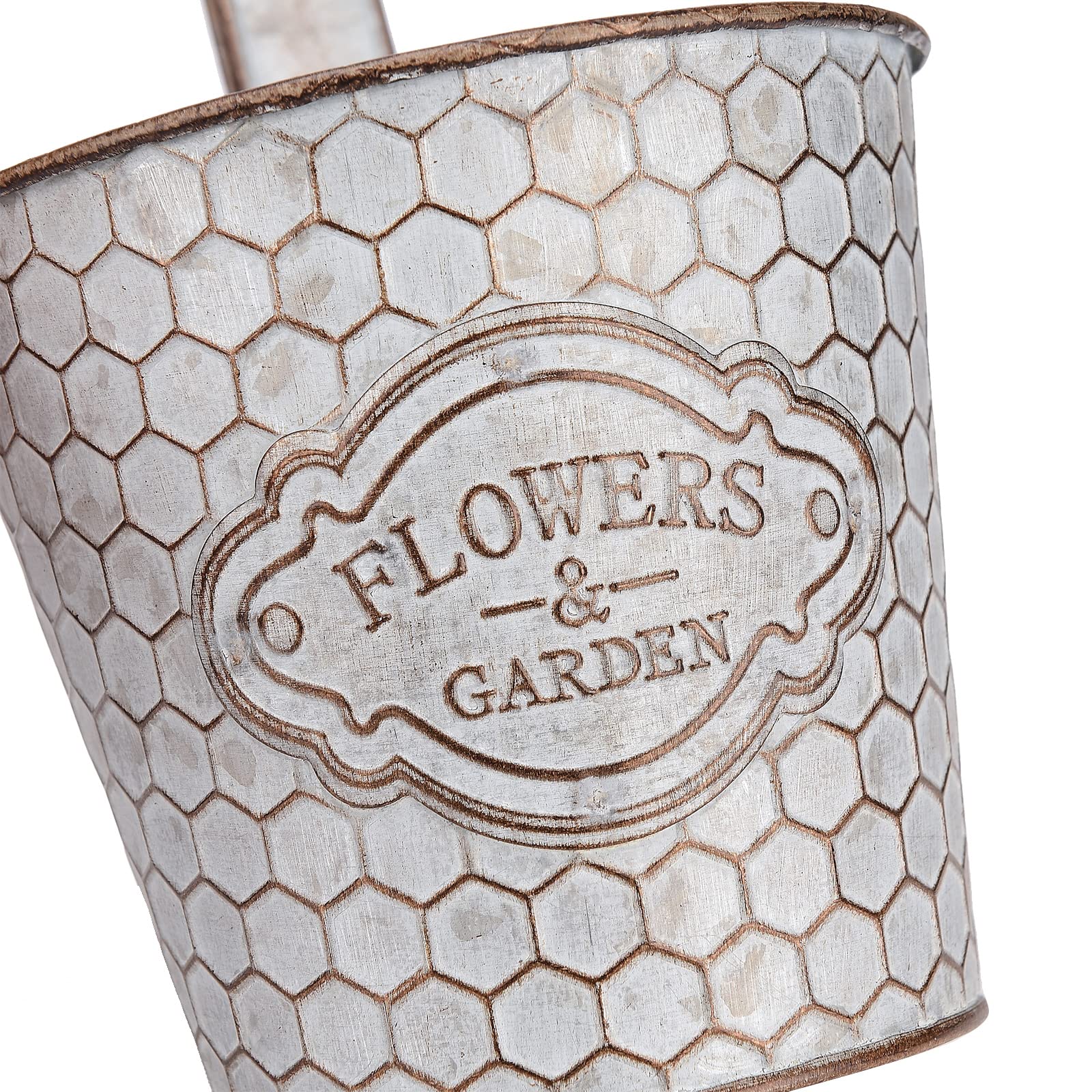 XXXFLOWER 4 Vasi Da Fiori In Metallo Da Appendere - Stile Vintage Blu E Bianco - Con Ganci E Foro Di Drenaggio Per Balcone E Giardino