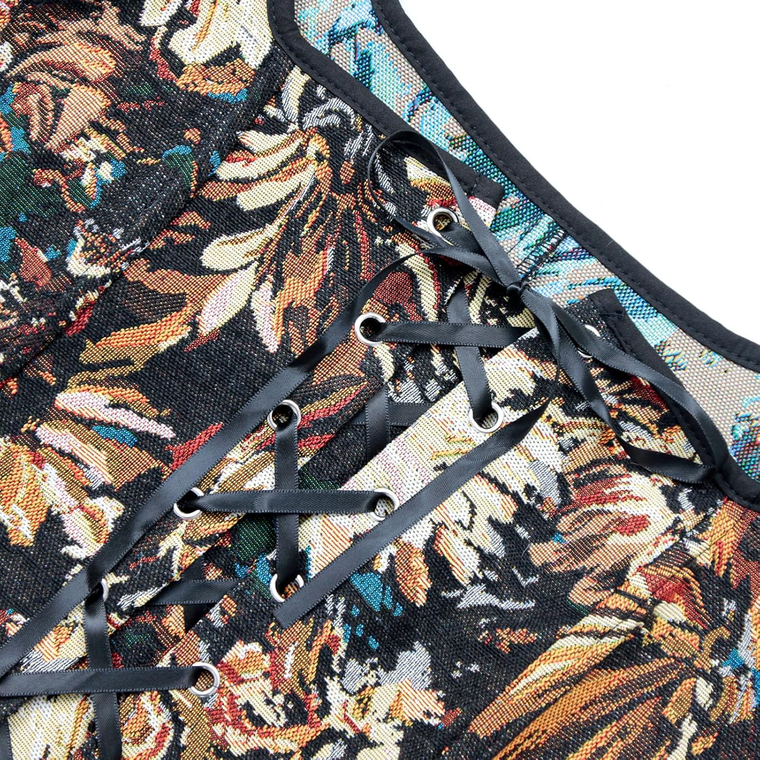 Women's Renaissance Corset Floral Lace Up Boned Bustier Vintage Corset Bodice