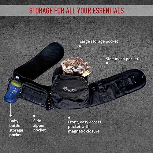 Miniatura 6 de WOLF TACTICAL Portabebés de cadera unisex con múltiples bolsillos y un bolsillo lateral Molle, Negro -