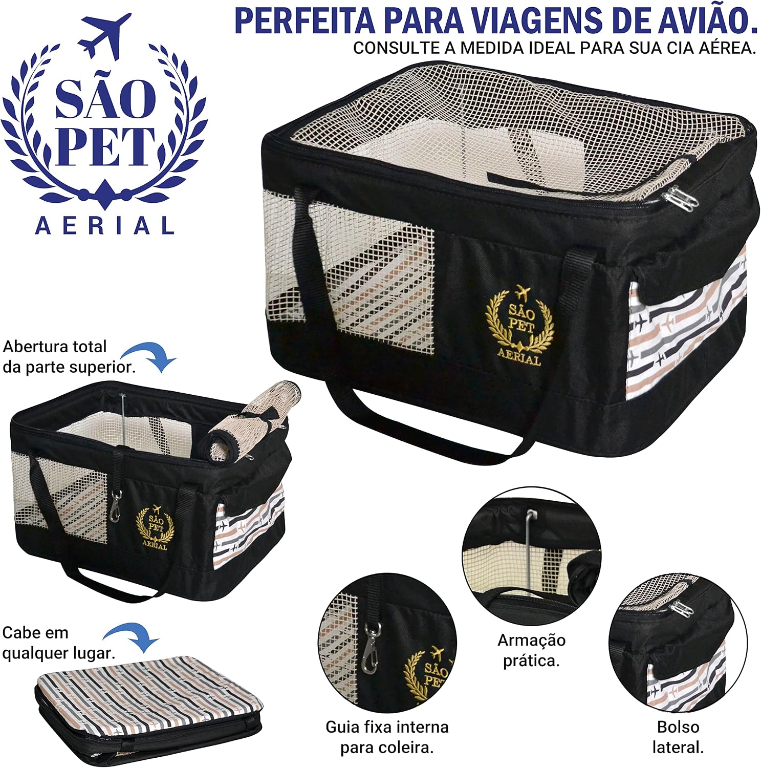 São Pet Bolsa Aerial Para Transporte De Cães E Gatos Em Avião (43X31 5X20 Cm) Preta São Pet Bolsa Aerial Para Transporte De Cães E Gatos Em Avião (43X31 5X20 Cm) Preta