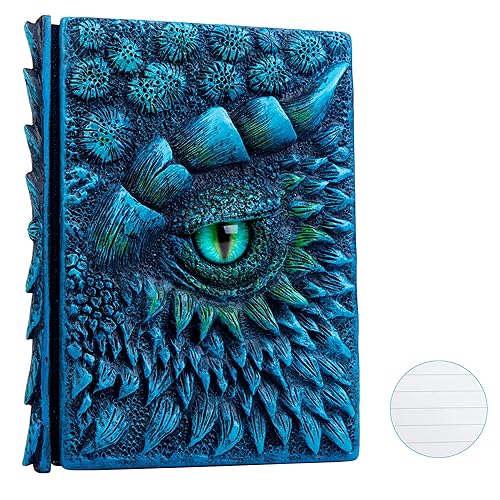 3D Dragon Eye Embossed Journal,Resin Engraving Notebook,Dnd notebook for Dragon Lovers ，Blank Paper,Hardcover Travel Notepad for Writing,Sketchbook,Collection,Gift,Decoration A4 and A5 Size (A5-Blue-Lined) - A5-Blue-Lined