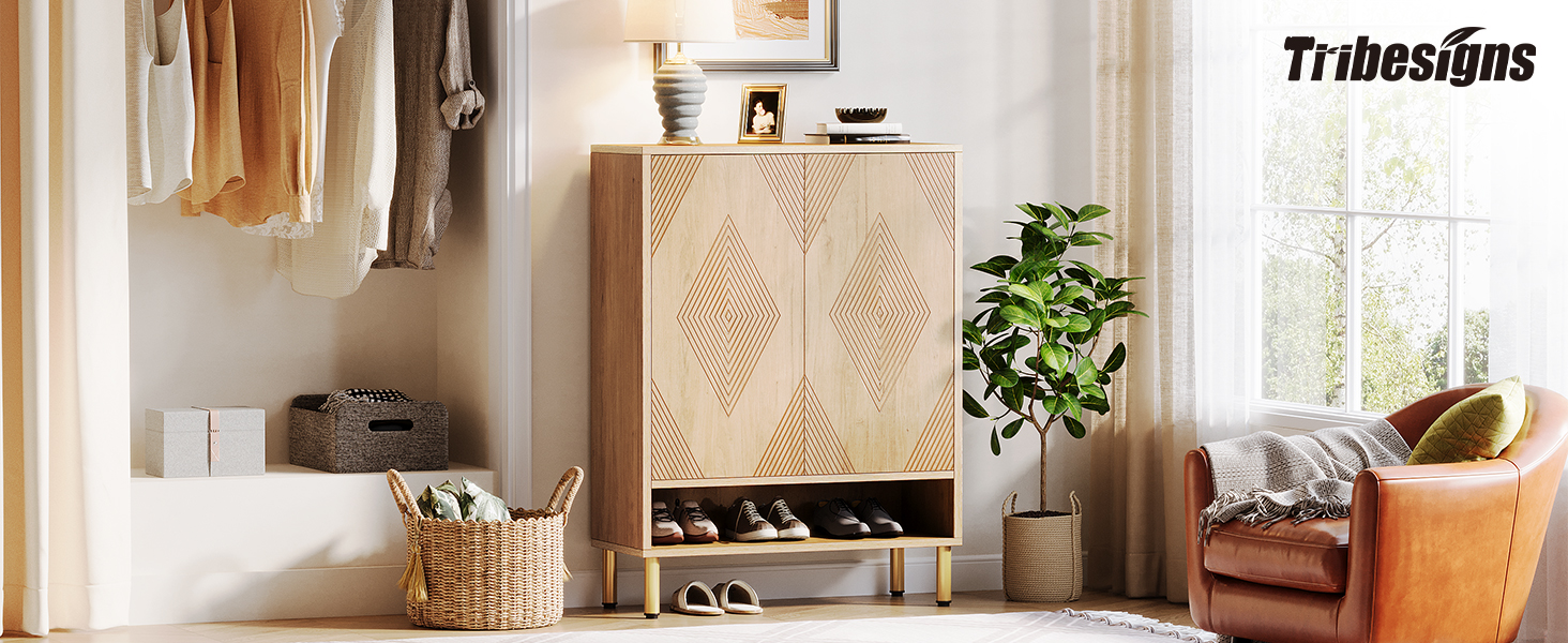 Armario Zapatero Con 2 Puertas Y Estantes Ajustables - 80x35x110 Cm, Natural, Para Entrada O Pasillo