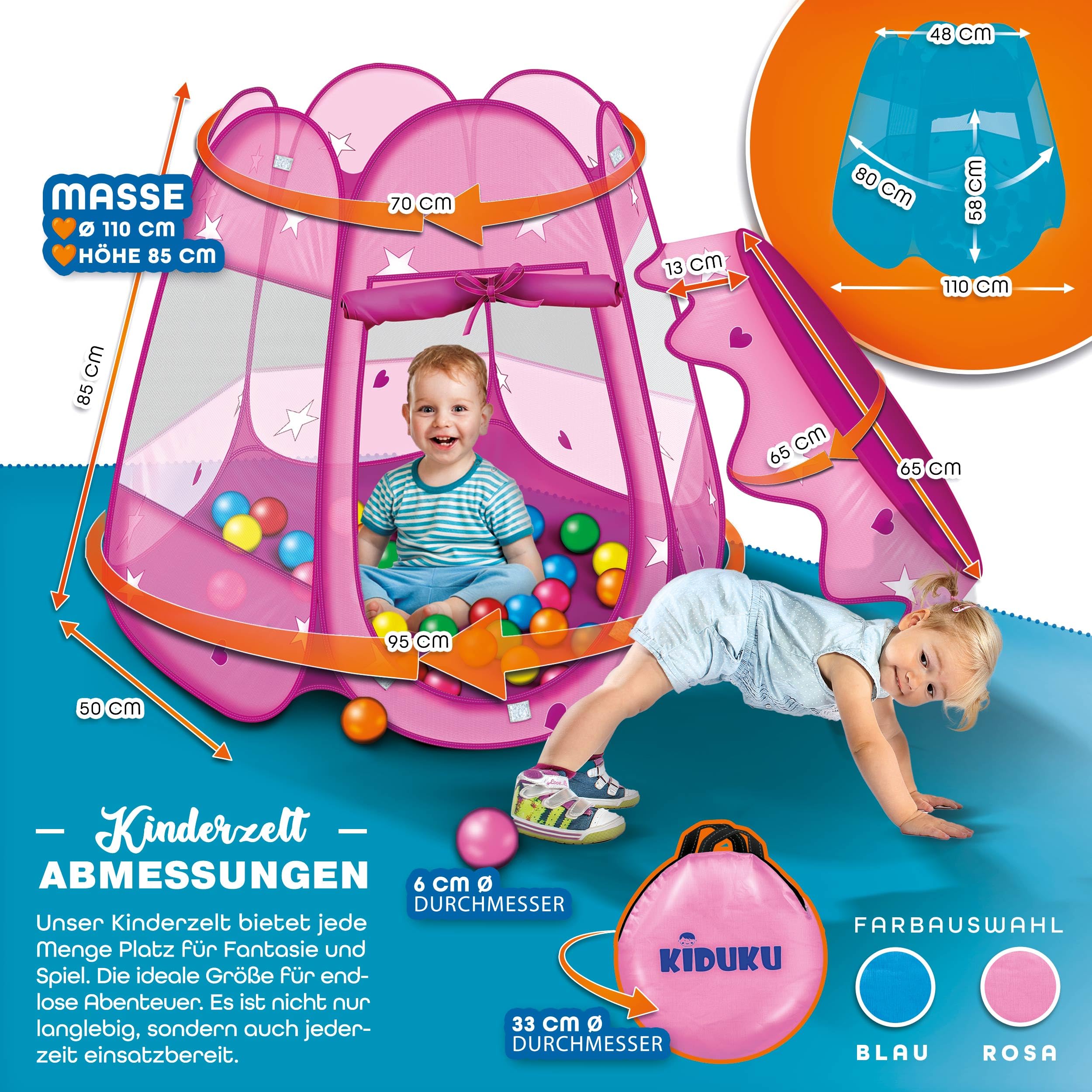 KIDUKU® Tente de Jeu pour Enfants + 100 balles + étui de Transport (Rose)