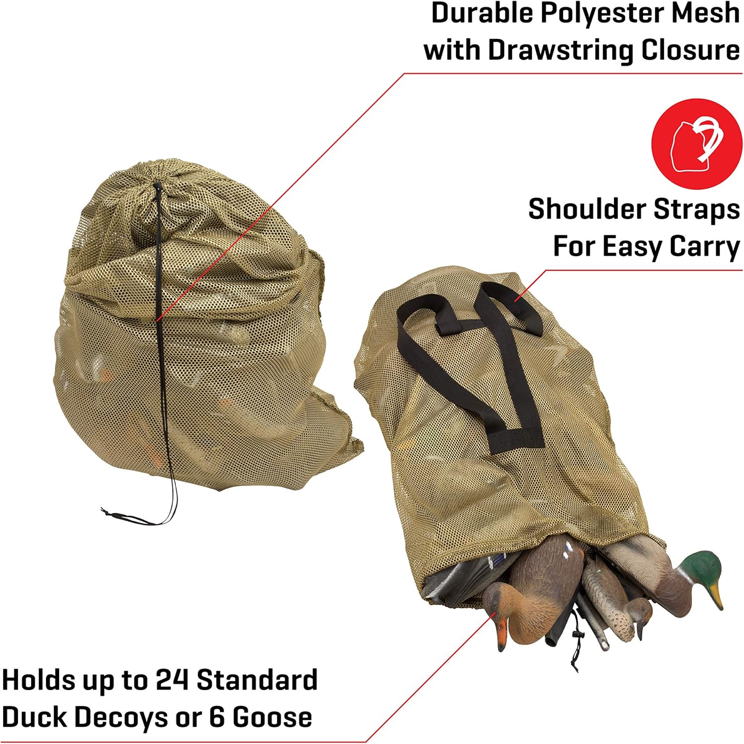 Allen Company Mesh Decoy Bag, Fits 24 Standard Duck Decoys, 52" L x 30" W, Olive