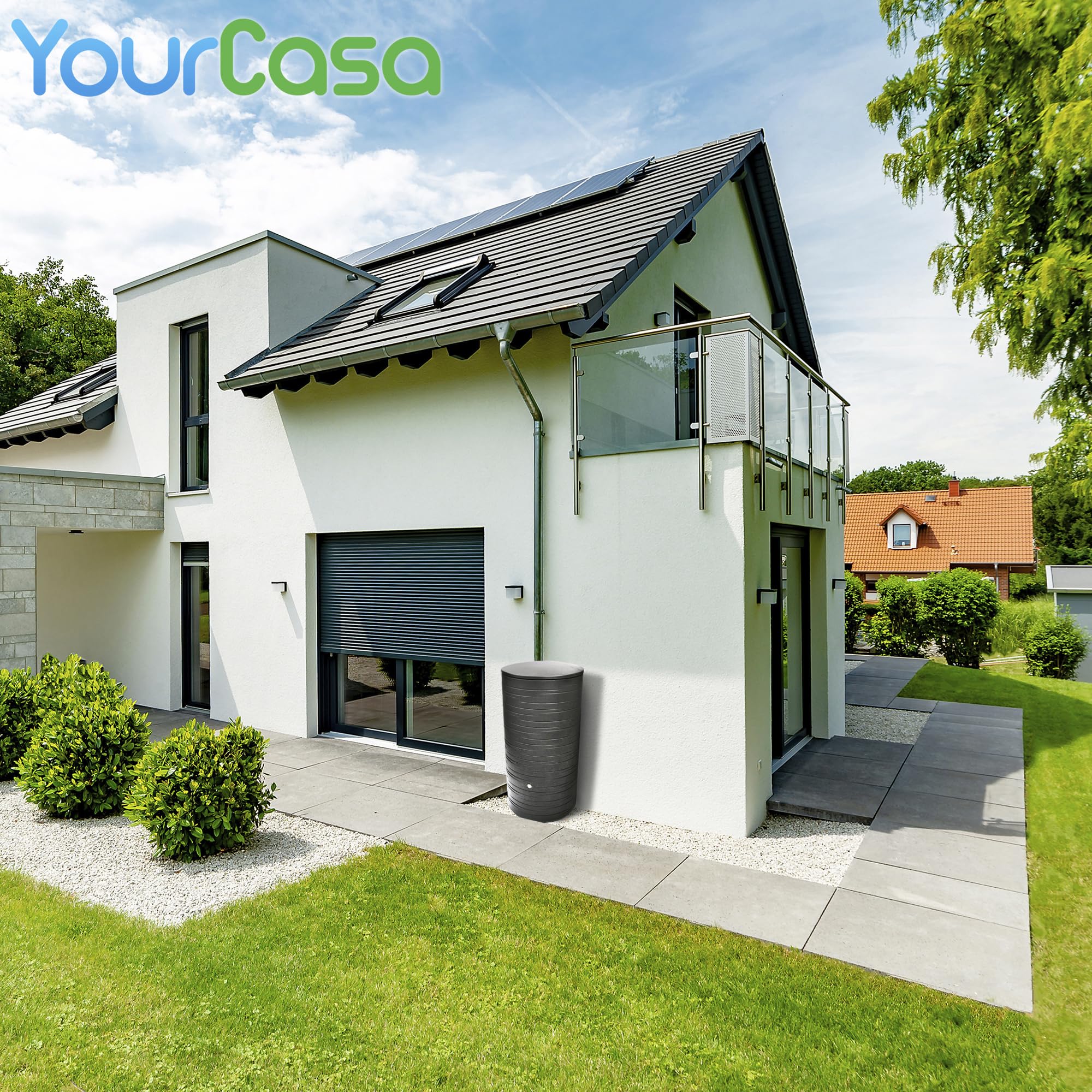 YourCasa serbatoio piovana da 280 litri [PureRain] con filettatura in metallo e coperchio – botte per acqua piovana