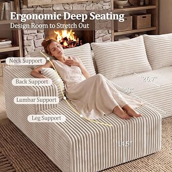 Boneless Couch, 94 L Shaped Modular Sectional Cloud Sofa for Living Room