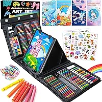 TDHDIKE 332 Piece Kids Art Kit with Double-Sided Trifold Easel - Drawing Set for Girls Boys Ages 5-12, Crayons, Pastels, Pencils (Black)